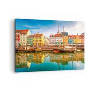 Impression sur Toile 120x80cm Tableaux Image Voiliers Eau Architecture Port