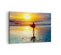 Impression sur Toile 120x80cm Tableaux Surfeur Coucher de soleil Océan planche