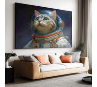 Impression sur Toile 120x90cm, Image sur Toile Affiche Cartoon Astronaute Chat Ciel Étoilé Tableau Decoration Murale Salon Chambre Coucher Salle de Bains Toiles Peinture