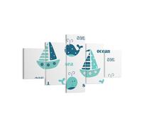 Impression sur Toile 125x70cm Tableaux Baleines navires enfants étoiles de mer