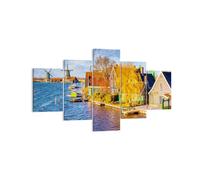 Impression sur Toile 125x70cm Tableaux Image Campagne Moulin à Vent Eau Village