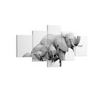 Impression sur Toile 125x70cm Tableaux Image Éléphants Famille Noir Et Blanc