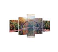 Impression sur Toile 125x70cm Tableaux Image Photo Jardin Rhododendrons Pont