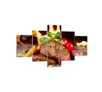 Impression sur Toile 125x70cm Tableaux Image Photo Nourriture bois feu steak