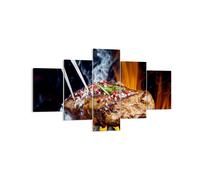 Impression sur Toile 125x70cm Tableaux Image Photo Steak Grill Flames nourriture