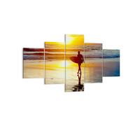 Impression sur Toile 125x70cm Tableaux Surfeur Coucher de soleil Océan planche