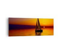 Impression sur Toile 140x50cm Tableaux Image Bateau coucher de soleil paysage