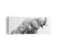 Impression sur Toile 140x50cm Tableaux Image Éléphants Famille Noir Et Blanc