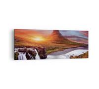 Impression sur Toile 140x50cm Tableaux Image Kirkjufell Chute D'Eau Montagne