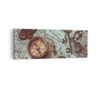 Impression sur Toile 140x50cm Tableaux Image Photo Boussole Vintage Carte