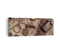 Impression sur Toile 140x50cm Tableaux Image Photo Cartographie Vintage Boussole