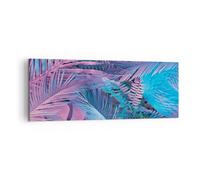 Impression sur Toile 140x50cm Tableaux Image Photo Feuilles Rose Bleu Decoration
