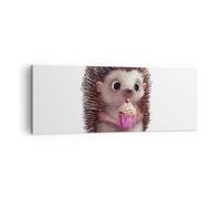Impression sur Toile 140x50cm Tableaux Image Photo Hérisson Cupcake Pour Enfants