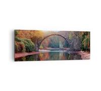Impression sur Toile 140x50cm Tableaux Image Photo Jardin Rhododendrons Pont