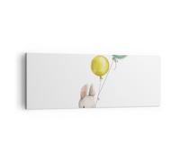 Impression sur Toile 140x50cm Tableaux Image Photo Lapin Ballons Pour Enfants