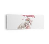 Impression sur Toile 140x50cm Tableaux Image Photo Lapins Parapluie Enfants