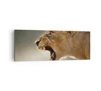Impression sur Toile 140x50cm Tableaux Image Photo Lion Lionne Crocs Decoration