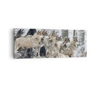 Impression sur Toile 140x50cm Tableaux Image Photo Meute Loups Hiver Decoration