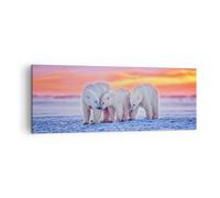 Impression sur Toile 140x50cm Tableaux Image Photo Ours Hiver Neige famille