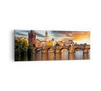 Impression sur Toile 140x50cm Tableaux Image Photo Prague pont histoire rivière