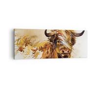 Impression sur Toile 140x50cm Tableaux Image Photo Taureau Scotch Aquarelle