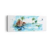 Impression sur Toile 140x50cm Tableaux Image Photo Tropiques eau bungalow rivage