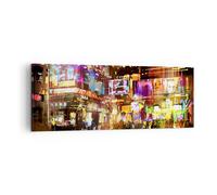 Impression sur Toile 140x50cm Tableaux Image Rue lumières nuit illustration
