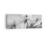 Impression sur Toile 140x50cm Tableaux Image Vintage Noir Et Blanc Téléphoner