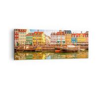 Impression sur Toile 140x50cm Tableaux Image Voiliers Eau Architecture Port
