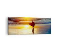 Impression sur Toile 140x50cm Tableaux Surfeur Coucher de soleil Océan planche