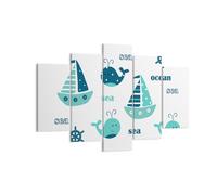Impression sur Toile 150x100cm Tableaux Baleines navires enfants étoiles de mer