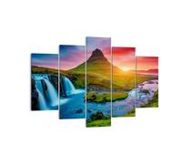 Impression sur Toile 150x100cm Tableaux Coucher de soleil Cascade Islande volcan