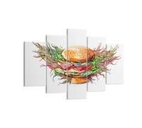 Impression sur Toile 150x100cm Tableaux Illustration nourriture hamburger pain