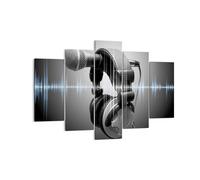 Moderne Impression sur Toile 150x100cm Image Tableau Decoration Murale Audio microphone musique studio Tableaux Decoratifs Muraux Chambre Triptyque 5 parties Décoration Salon Art Wall EA150x100-2549