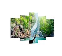 Impression sur Toile 150x100cm Tableaux Image Bateau falaises nature rochers