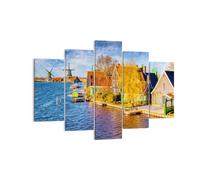 Impression sur Toile 150x100cm Tableaux Image Campagne Moulin à Vent Eau Village