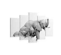 Impression sur Toile 150x100cm Tableaux Image Éléphants Famille Noir Et Blanc
