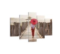 Impression sur Toile 150x100cm Tableaux Image Photo Birmanie Parapluie Pont
