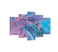 Impression sur Toile 150x100cm Tableaux Image Photo Feuilles Rose Bleu