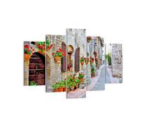 Impression sur Toile 150x100cm Tableaux Image Photo Italie rue fleurs histoire