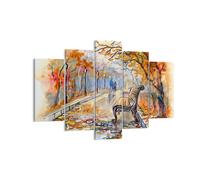 Impression sur Toile 150x100cm Tableaux Image Photo Sentier banc automne femme