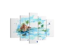 Impression sur Toile 150x100cm Tableaux Image Tropiques eau bungalow rivage