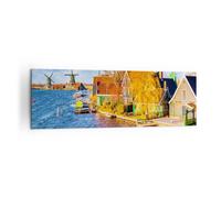 Impression sur Toile 160x50cm Tableaux Image Campagne Moulin à Vent Eau Village