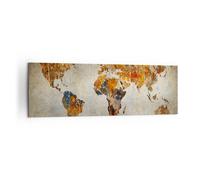 Impression sur Toile 160x50cm Tableaux Image Monde Carte Continents Géographie