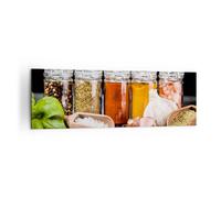 Impression sur Toile 160x50cm Tableaux Image Photo Épices ail bois sel
