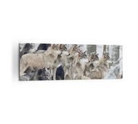 Impression sur Toile 160x50cm Tableaux Image Photo Meute Loups Hiver Decoration