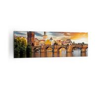 Impression sur Toile 160x50cm Tableaux Image Photo Prague pont histoire rivière