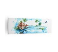 Impression sur Toile 160x50cm Tableaux Image Photo Tropiques eau bungalow rivage
