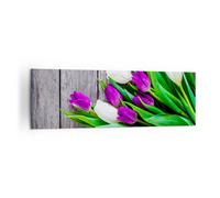 Impression sur Toile 160x50cm Tableaux Image Photo Tulipes bois bouquet fleurs