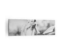Impression sur Toile 160x50cm Tableaux Image Vintage Noir Et Blanc Téléphoner